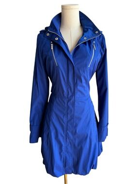 Laundry Shelli Segal Royal Blue Windbreaker Jacket Sz M Longline Bubble Hem